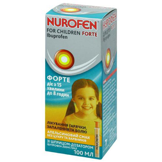 Нурофен для детей форте со вкусом апельсина 200 мг/5мл 100мл